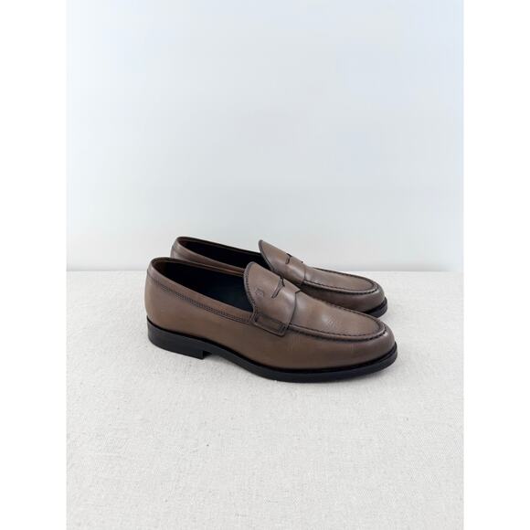 NWOT Tod\'s Leather Slip On Almond Toe Penny Loafers Shoes Brown Men\'s Size 9 main image 4